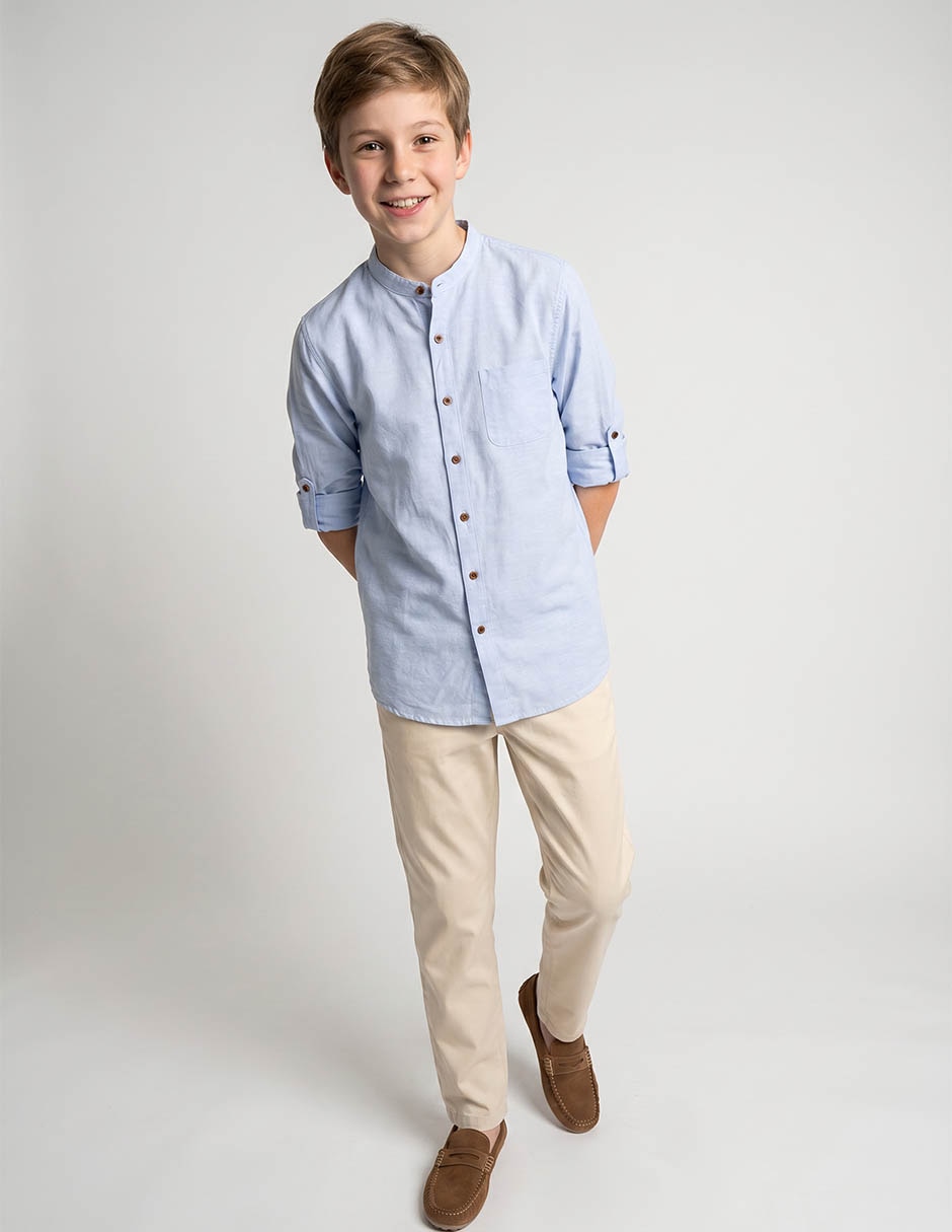 Camisa formal pv 2026 de algodón y lino manga larga para infantil niño Camisa formal pv 2026 de algodón y lino manga larga para infantil niño