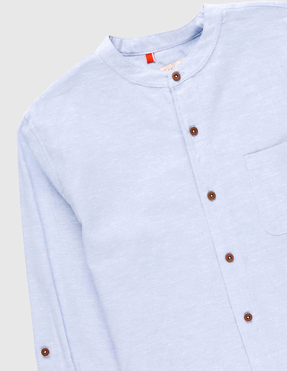 Camisa formal de algodón y lino manga larga para niño 4