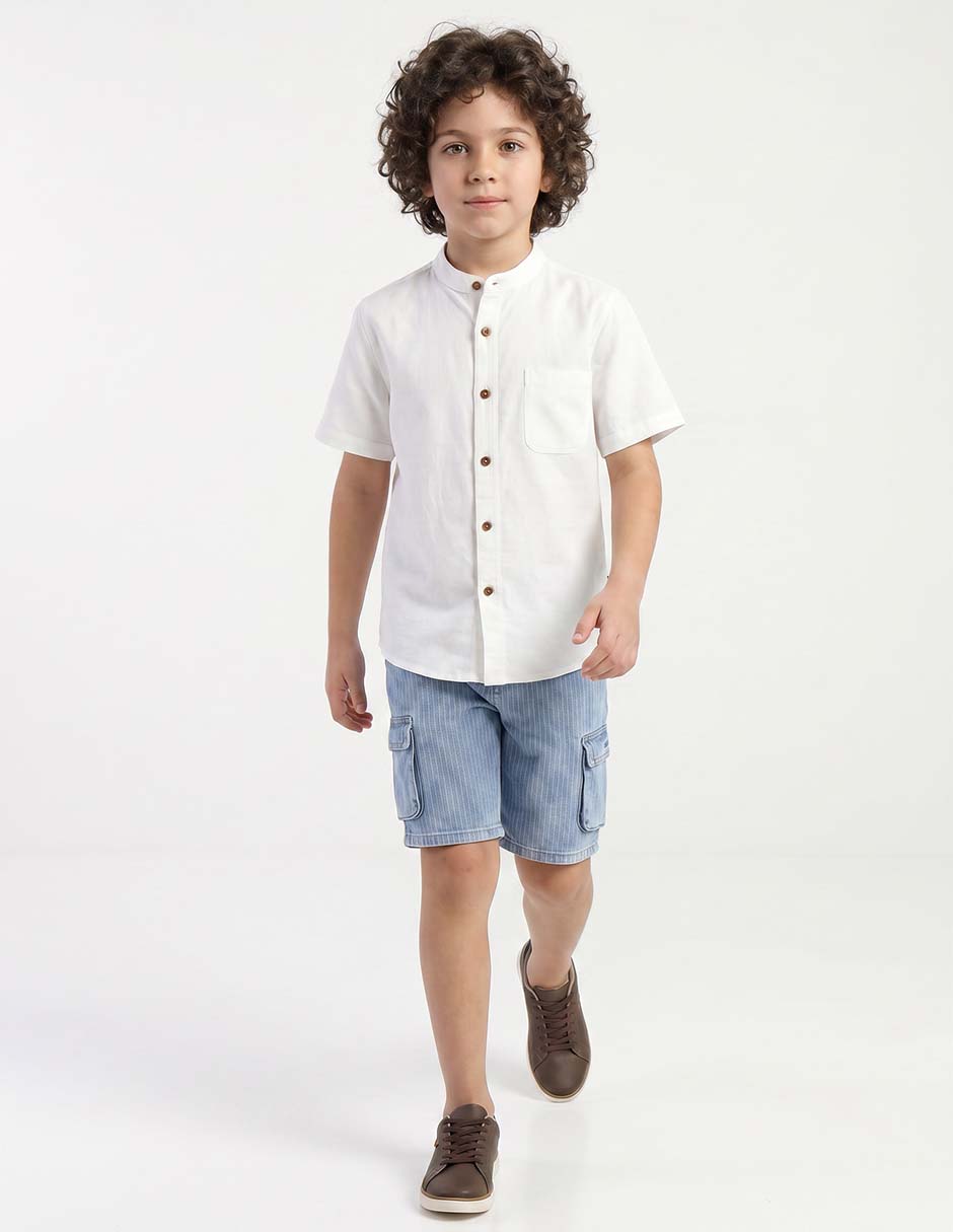 Camisa formal pv 2026 de algodón y lino manga corta para infantil niño
