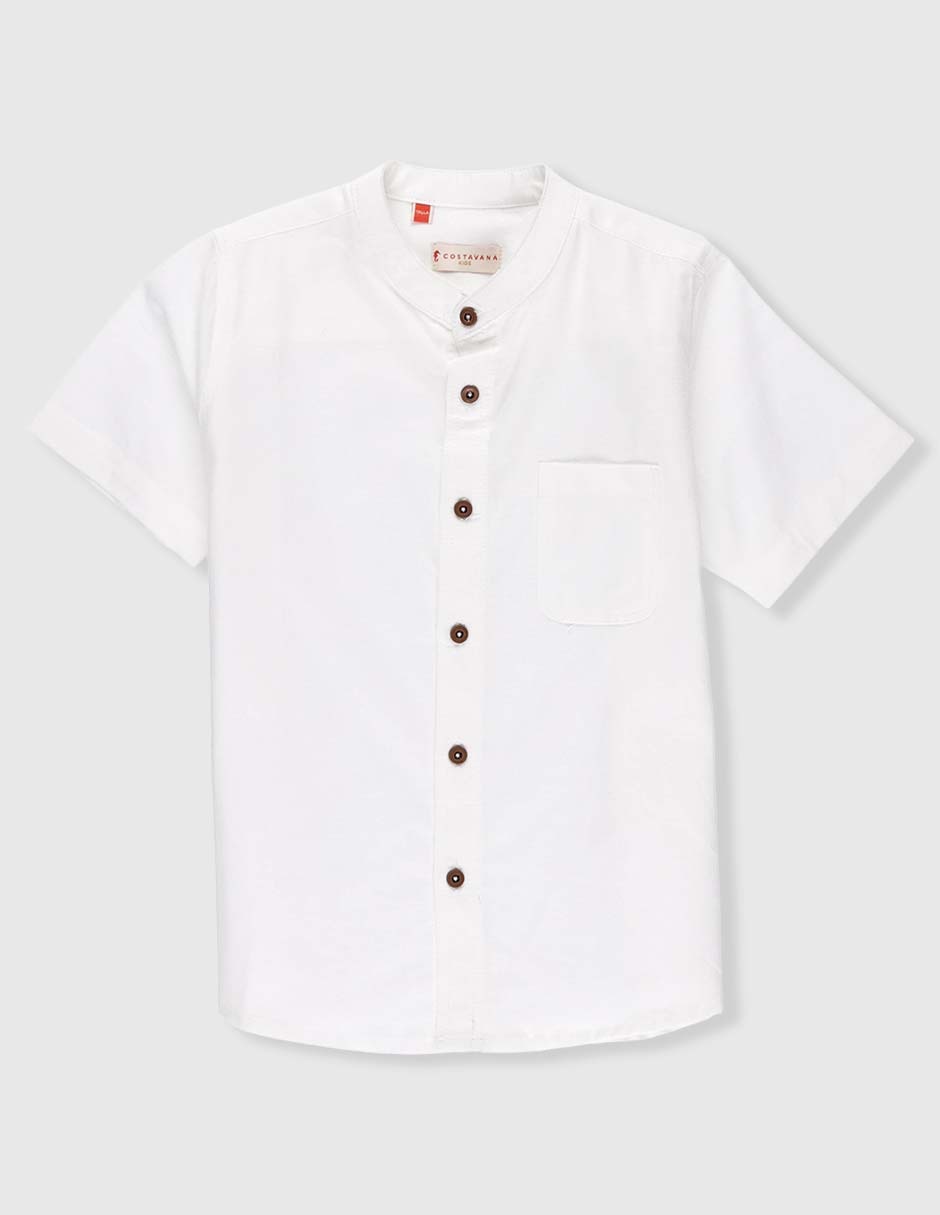 Camisa formal de algodón y lino manga corta para niño 5