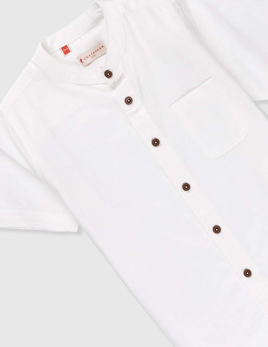 Camisa formal de algodón y lino manga corta para niño 3