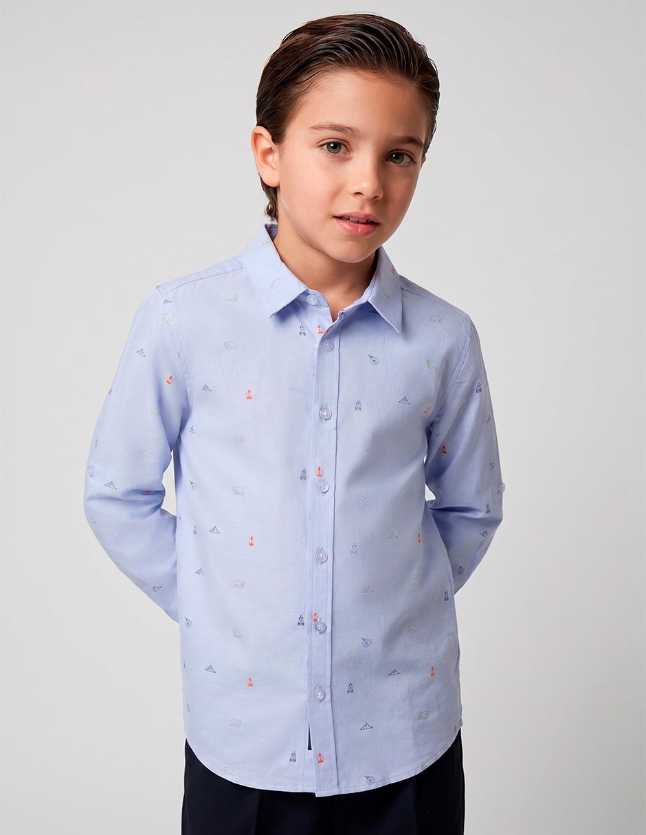 Camisa de vestir de algodón manga larga para niño