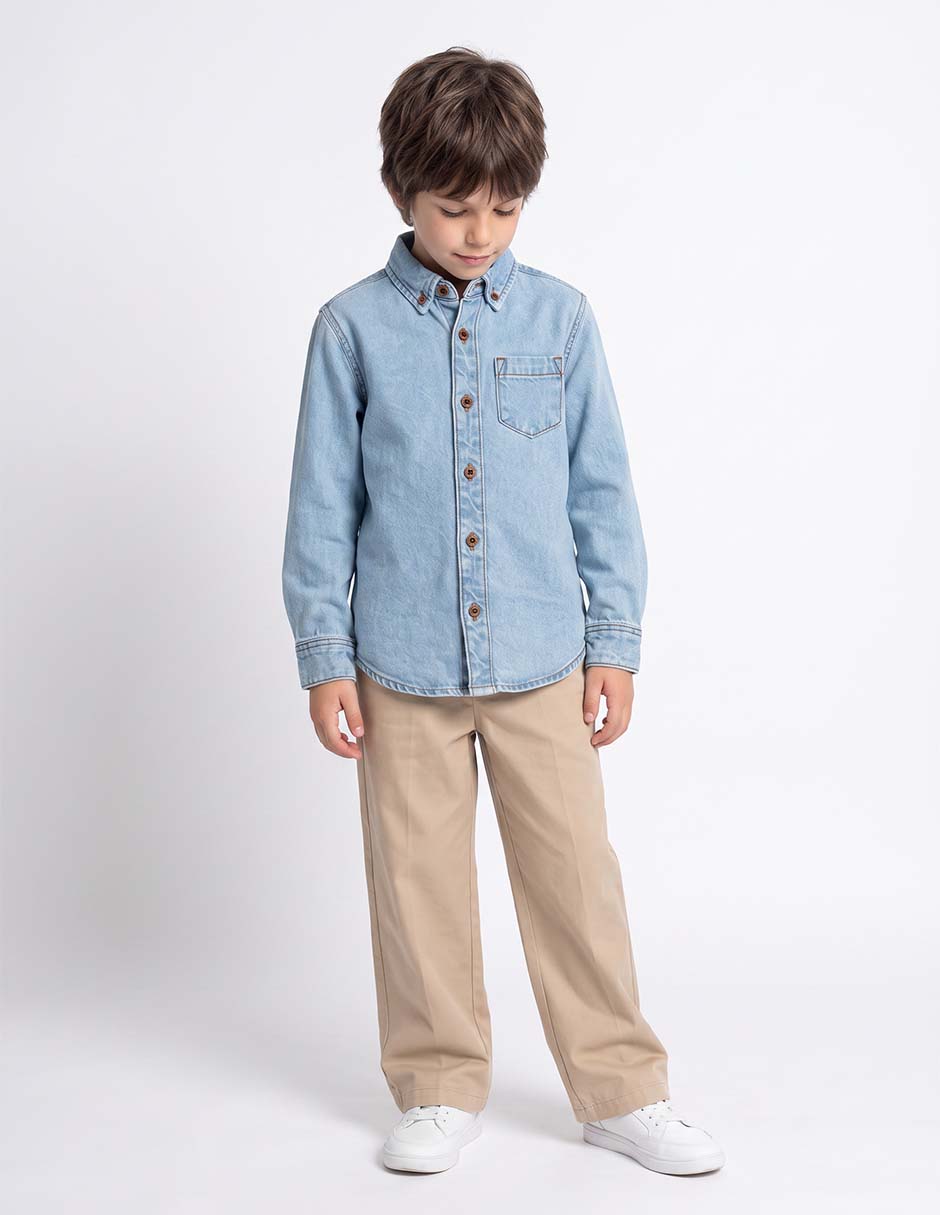 Camisa casual de algodón manga larga para niño