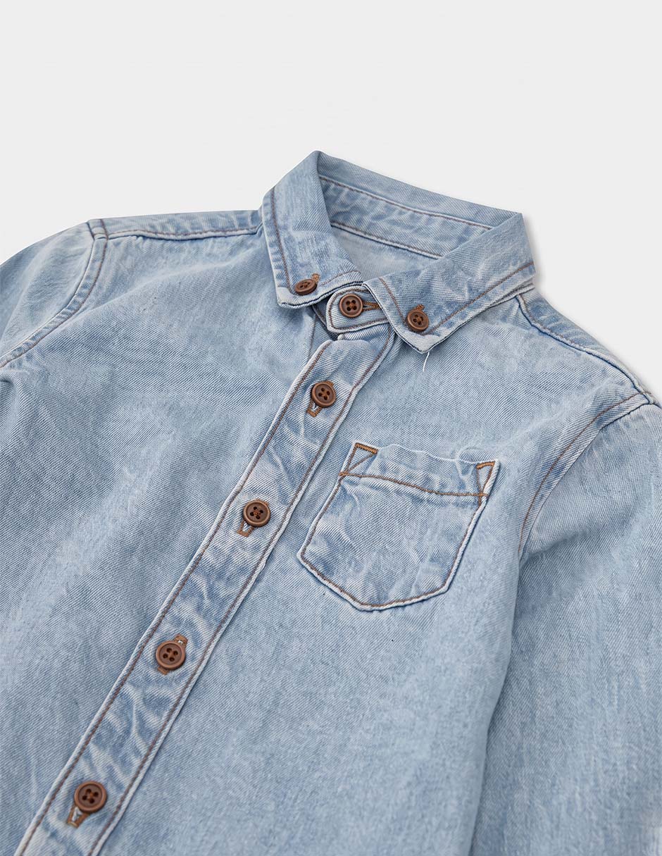 Camisa casual de algodón manga larga para niño 4