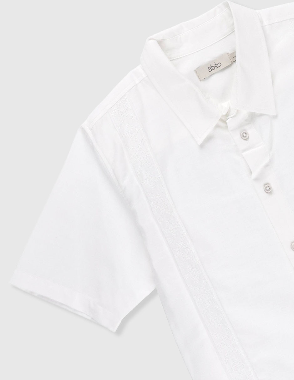 Camisa formal ábito de algodón y lino manga corta infantil niño