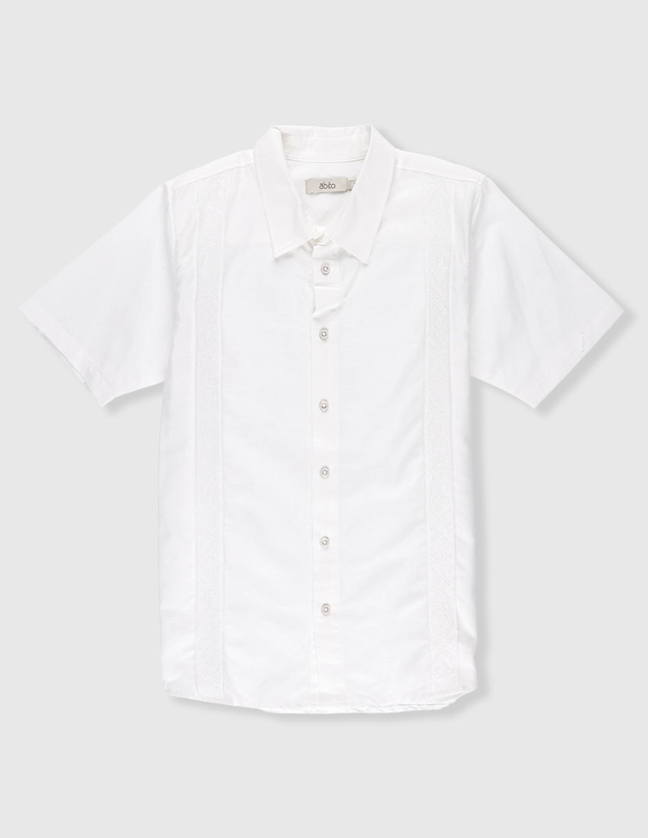 Camisa formal ábito de algodón y lino manga corta infantil niño