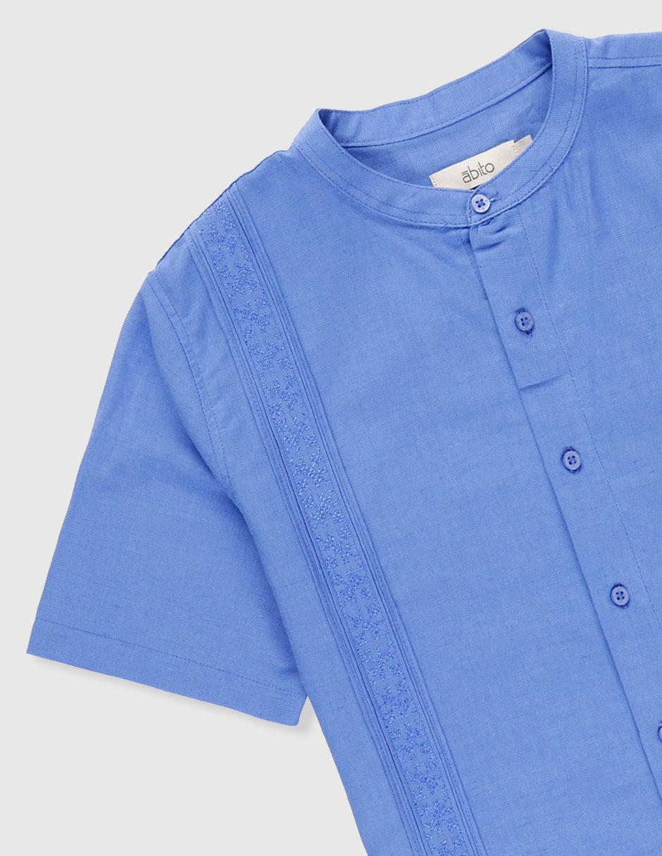 Camisa formal ábito de algodón y lino manga corta infantil niño