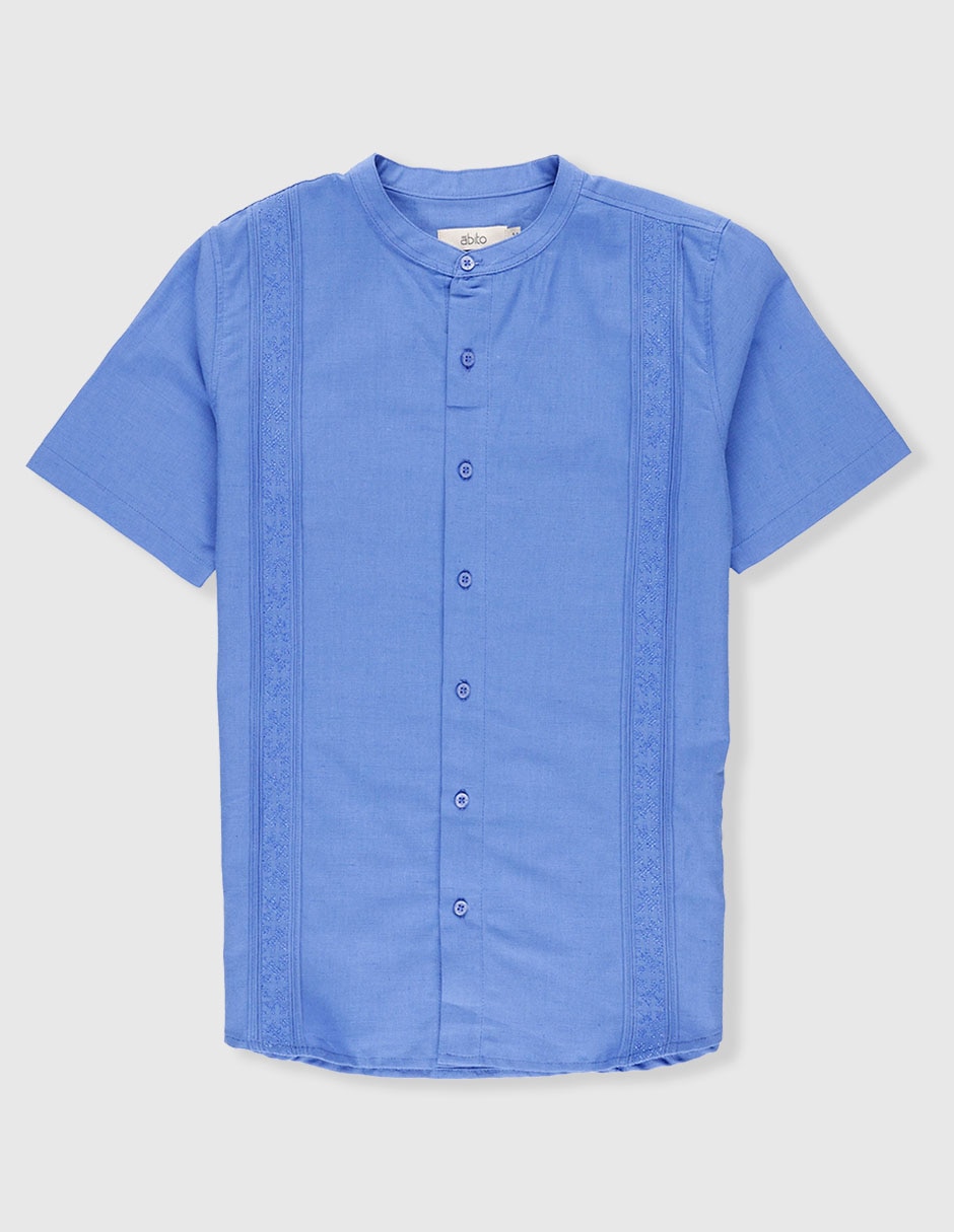 Camisa formal de algodón y lino manga corta infantil niño