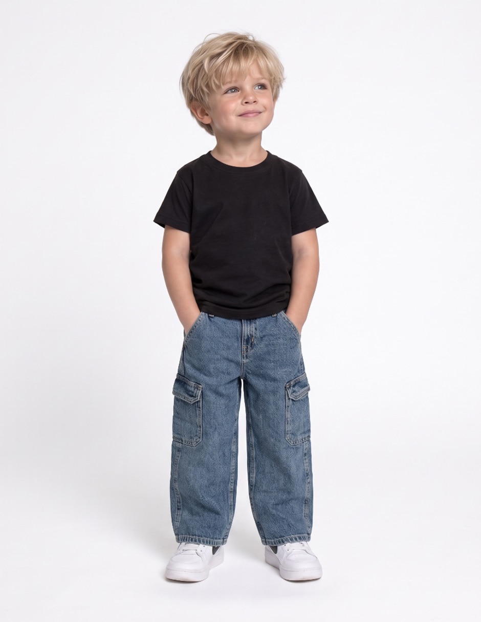Jeans cargo lavado medio para niño
