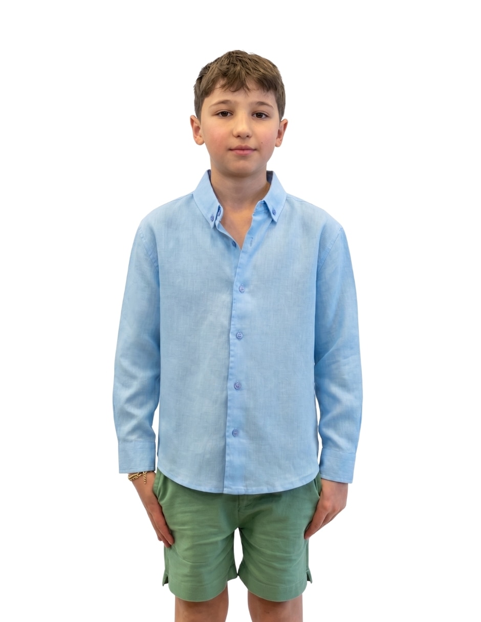 Camisa playa de lino manga larga para infantil niño