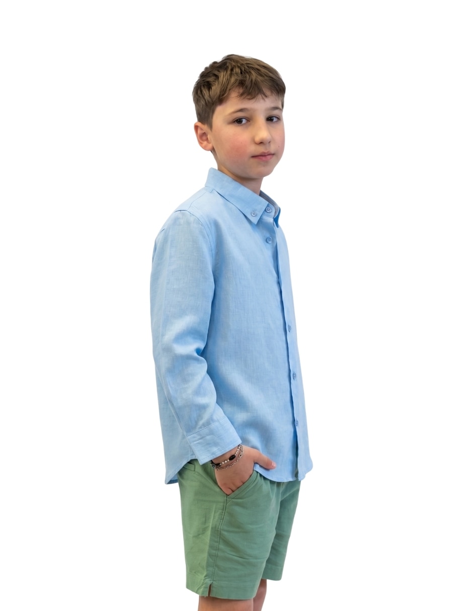 Camisa playa de lino manga larga para infantil niño 4