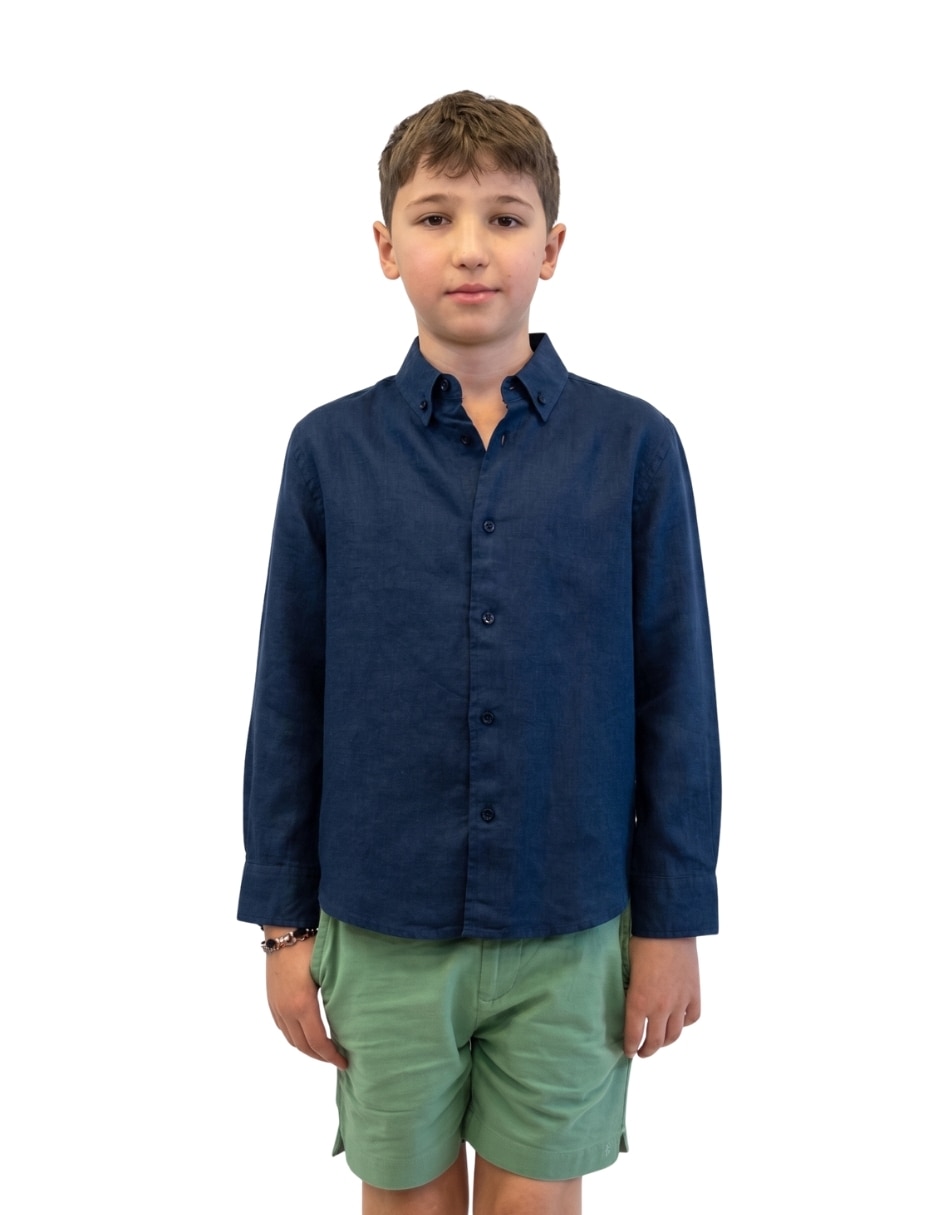 Camisa playa de lino manga larga para infantil niño Camisa playa de lino manga larga para infantil niño