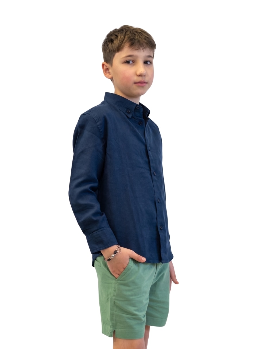 Camisa playa de lino manga larga para infantil niño 4