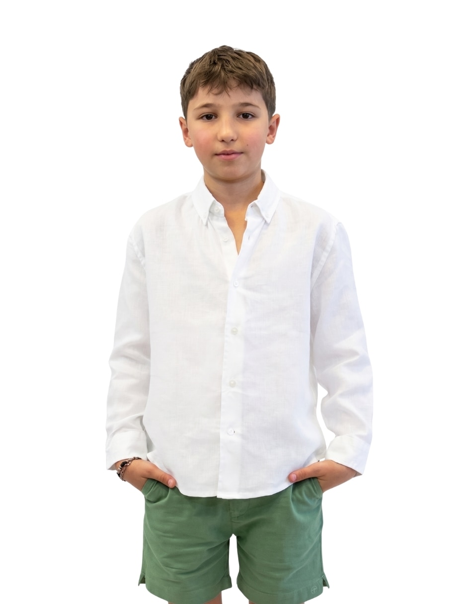 Camisa playa de lino manga larga para infantil niño Camisa playa de lino manga larga para infantil niño