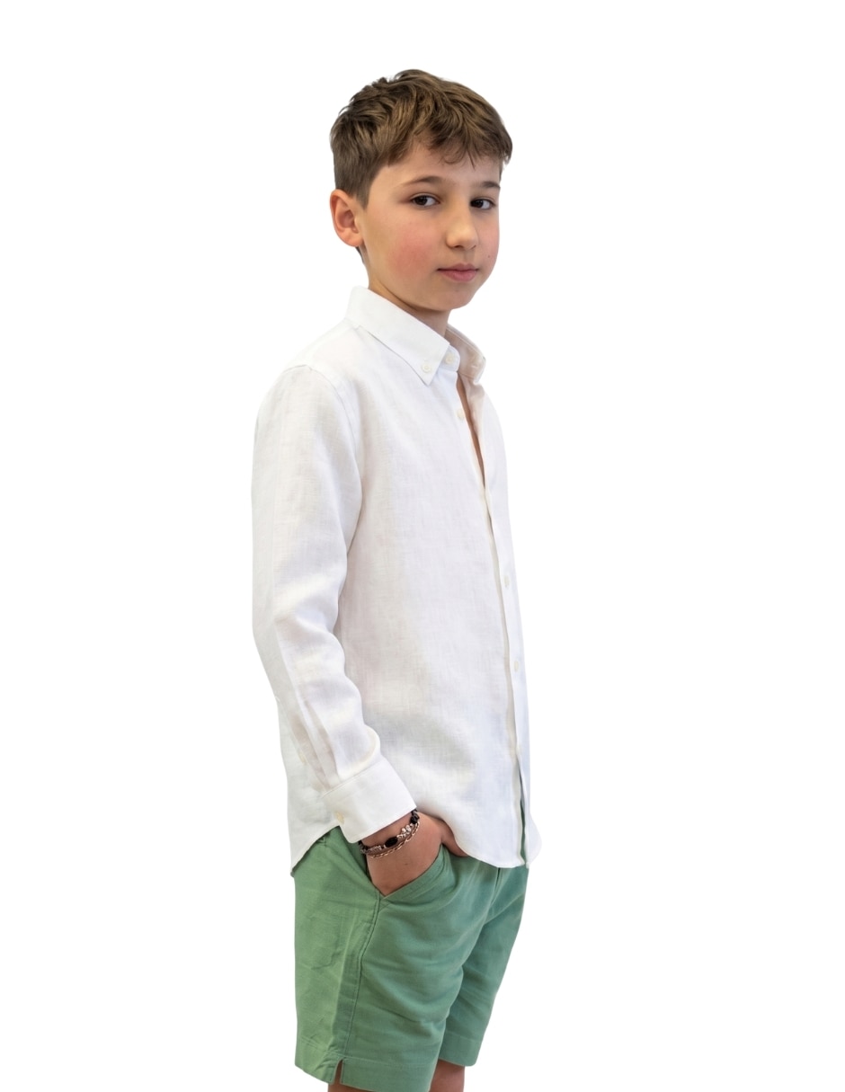 Camisa playa de lino manga larga para infantil niño 4