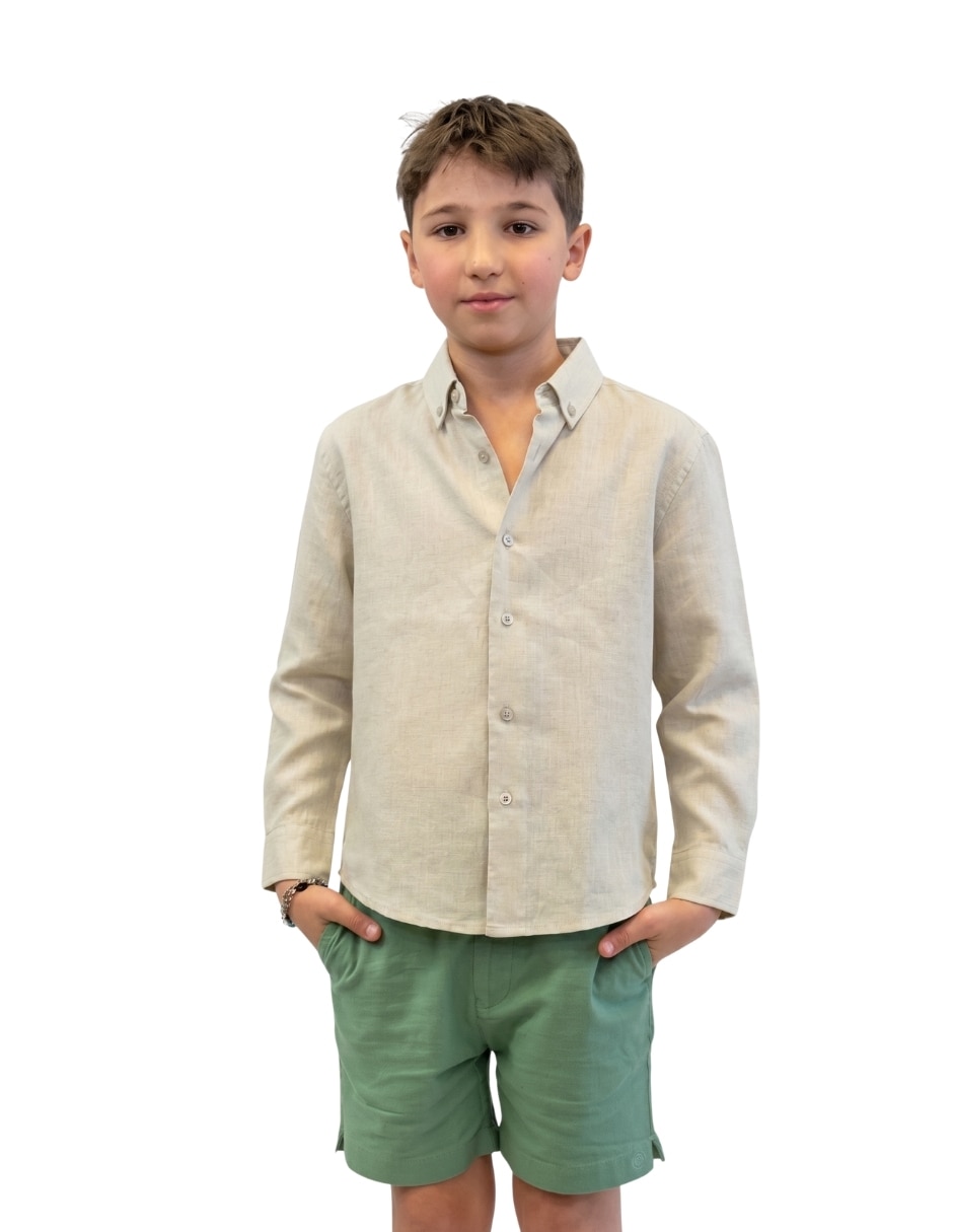Camisa playa de lino manga larga para infantil niño Camisa playa de lino manga larga para infantil niño