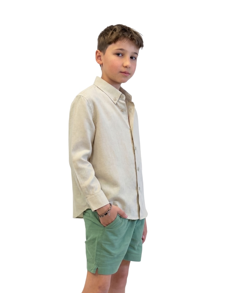 Camisa playa de lino manga larga para infantil niño 4