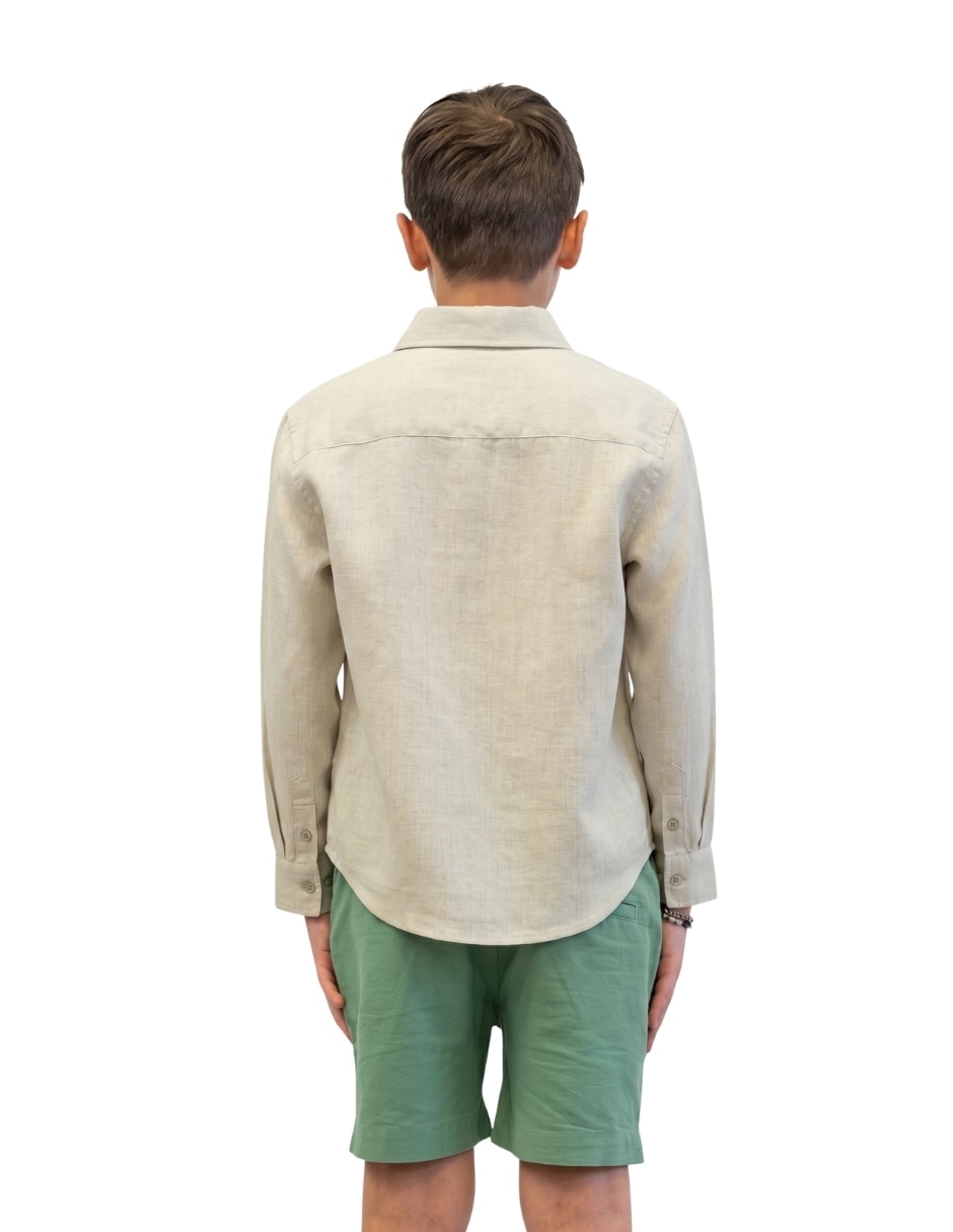 Camisa playa de lino manga larga para infantil niño 2