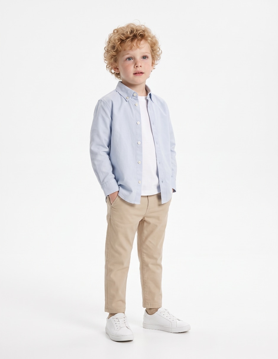 Camisa casual de algodón manga larga para niño 5