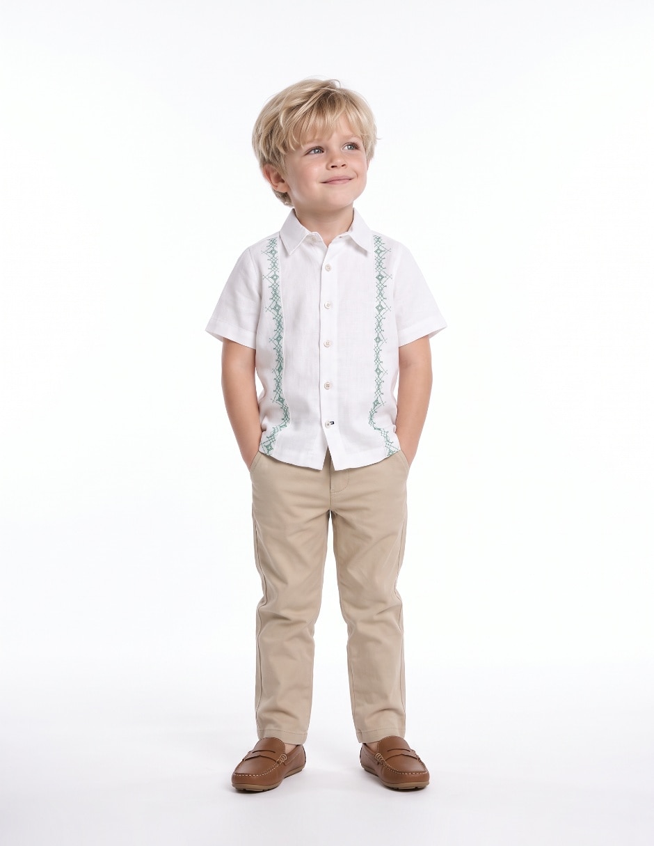 Camisa de vestir de algodón y lino manga corta para niño 3