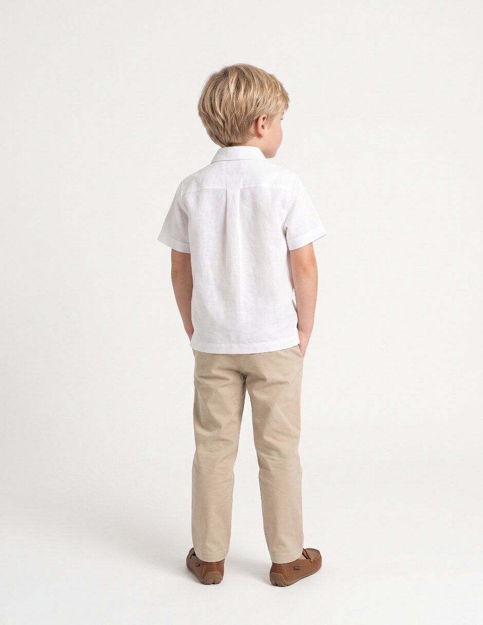 Camisa de vestir de algodón y lino manga corta para niño 4