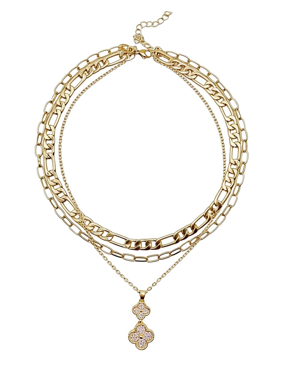 Collar con dije flor moon de oro laminado 10 k